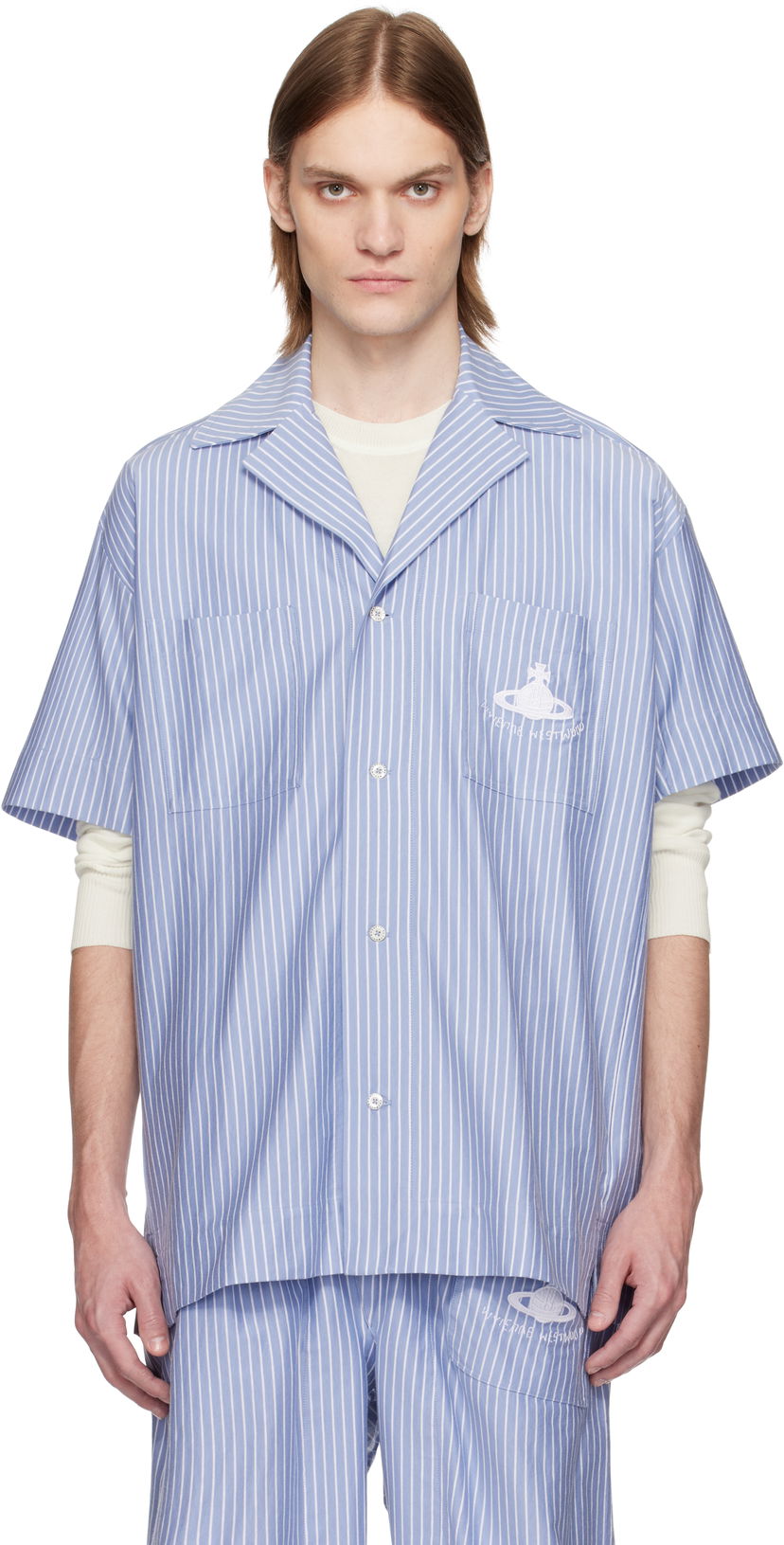 Srajce Vivienne Westwood Vivienne Westwood Striped Camp Shirt Modra | 2401003H-J009D-