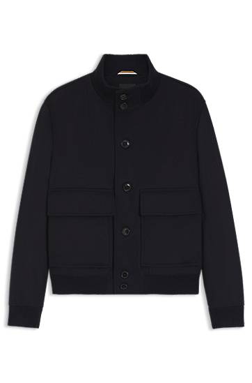 Bomber jakna BOSS Wool-cashmere blouson-style coat with knit trims Črna | 50551091