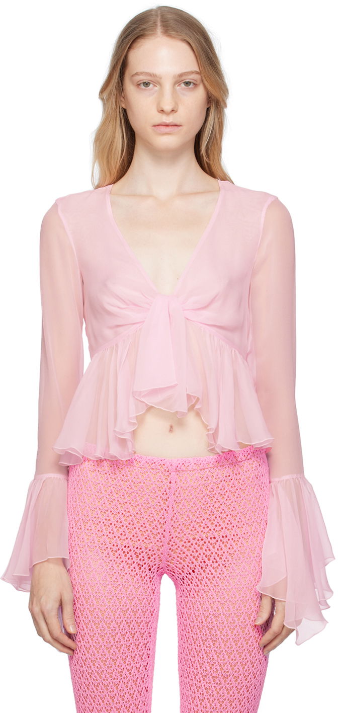 Srajce Blumarine Blumarine Ruffled Tie-Front Blouse Roza | P344C005A