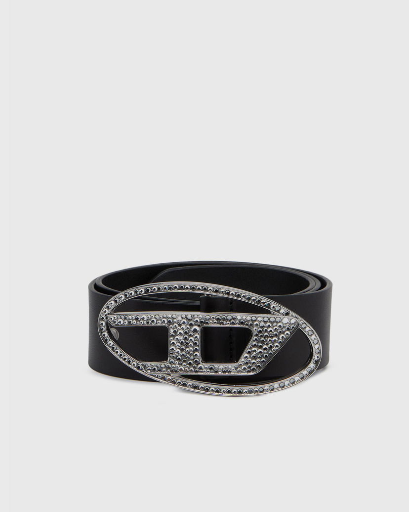 Pasovi Diesel Black Leather Belt With Crystal Embellished Logo Buckle Črna | X09611-P6364-T8013