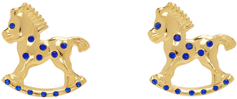 Uhani Chopova Lowena Gold-tone & Blue Crystal Rocking Horse Earrings Kovinski | 6507