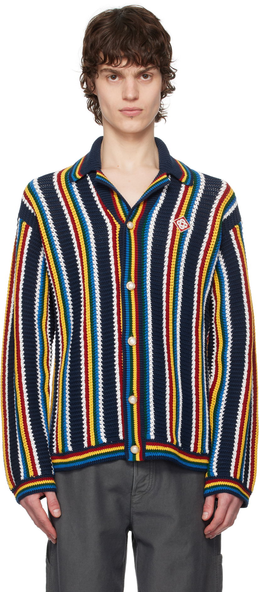 Pleteni pulover Casablanca Casablanca Stripe Crochet Cardigan Večbarvna | MPS25-KW-836-01