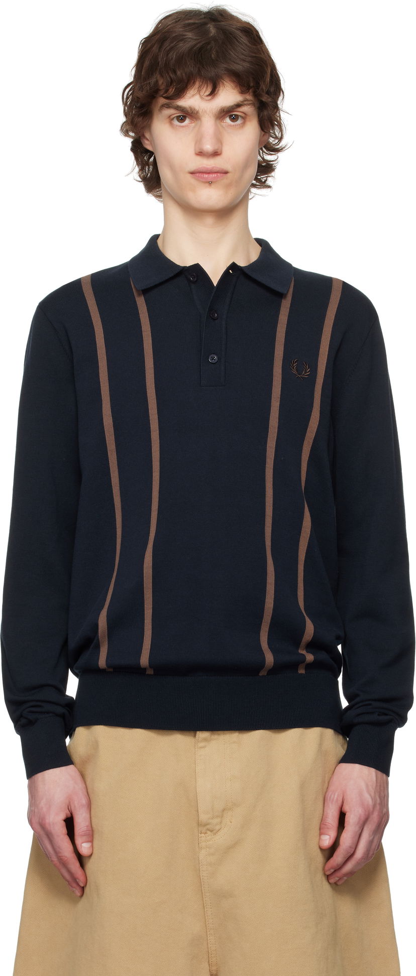 Pleteni pulover Fred Perry Fred Perry Knitted Polo Shirt Mornarica | K6537