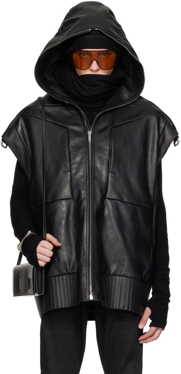 Telovnik Rick Owens Rick Owens Sleeveless Leather Hoodie Črna | RR01D3705 LOY