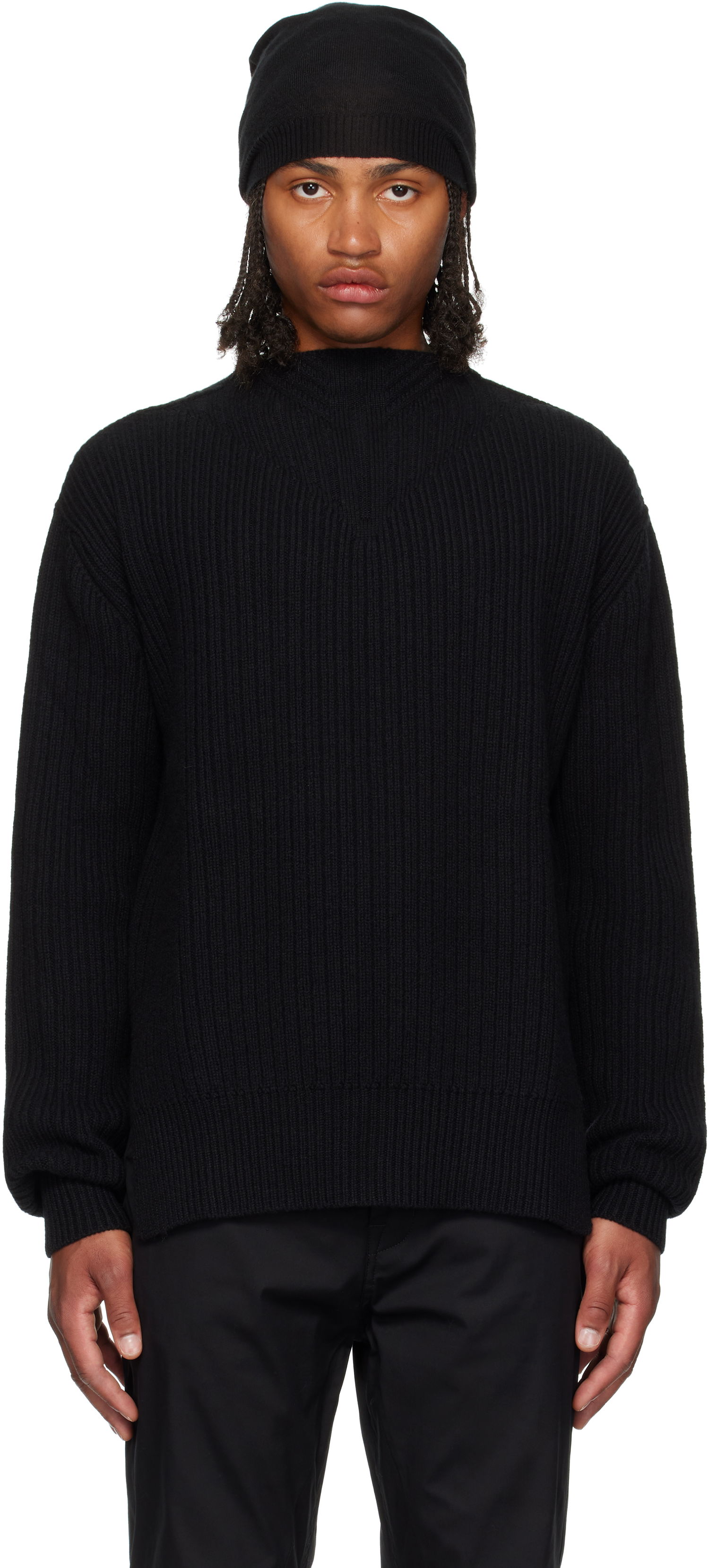 Pleteni pulover Rick Owens Rick Owens Concordians Fisherman Round Neck Sweater Črna | RU02E1649 KWV, 0