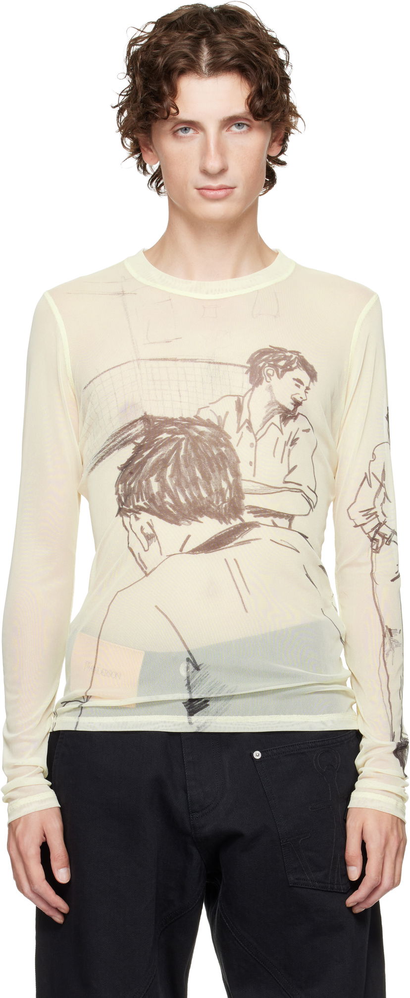 Majica JW Anderson Long Sleeve Graphic Underpinning T-shirt Rumena | JO0234-PG1814