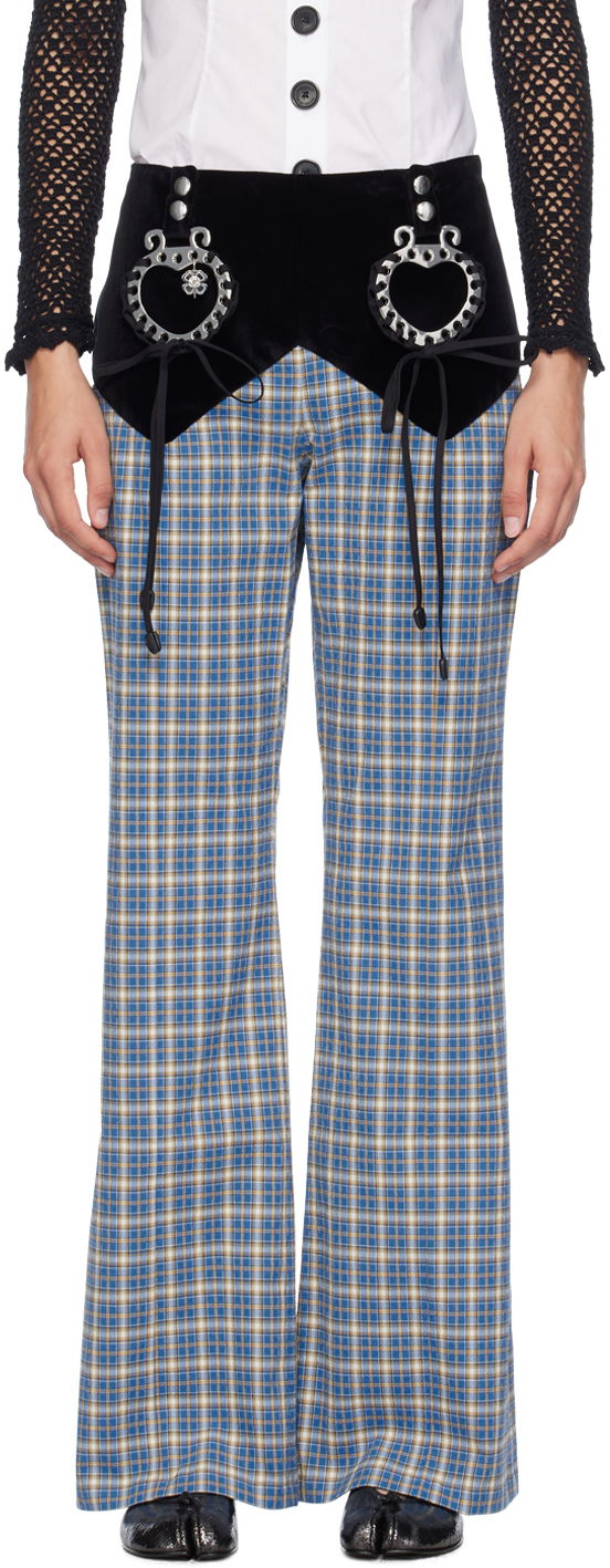 Hlače Chopova Lowena Bell Rope Tartan Trousers Modra | 4067