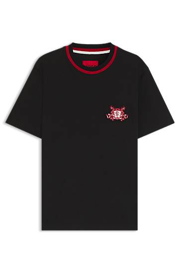 Majica BOSS Collegiate Logo Cotton-Jersey T-Shirt Črna | 50542957