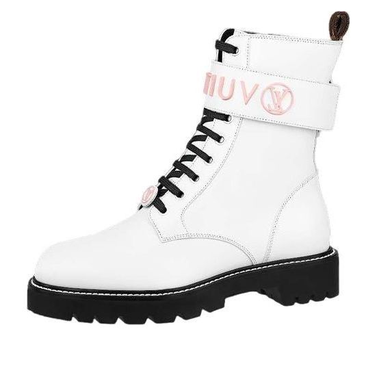 Superge in čevlji Louis Vuitton White Leather Platform Combat Boots Bela | 1A9Q9I