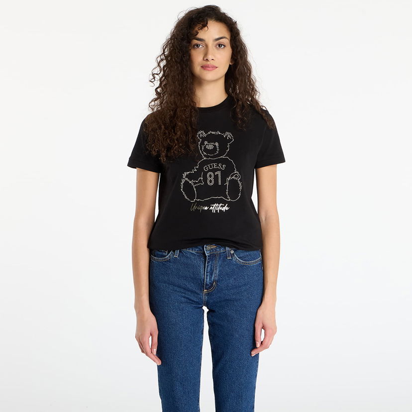 Majica GUESS Short Sleeve Rhinestone Teddy Bear Unique Attitude T-Shirt Črna | V5BI16K8FQ4-JBLK
