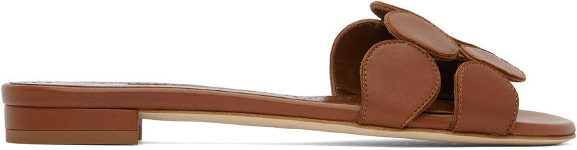 Obleke Manolo Blahnik Manolo Blahnik Haribalmuflat Leather Scalloped Slides Rjava | 424-1839