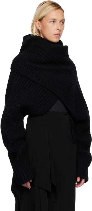 Pleteni pulover sacai Oversized Wool Knit Crossover Turtleneck Črna | 25-08201, 1