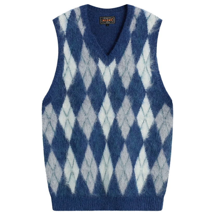 Telovnik BEAMS Mohair Argyle Knit V-Neck Vest Večbarvna | 3805-0067-048-79