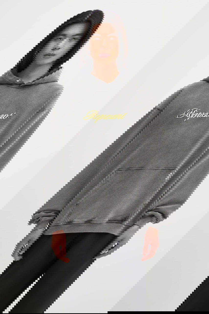 Pulover Represent Clo Represent Script Logo Hoodie Siva | MLM100028, 0