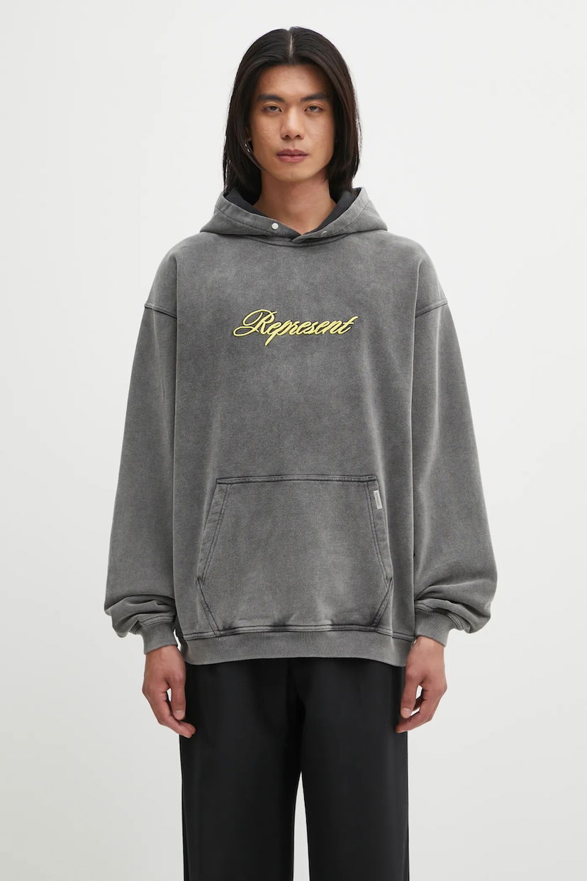 Pulover Represent Clo Represent Script Logo Hoodie Siva | MLM100028