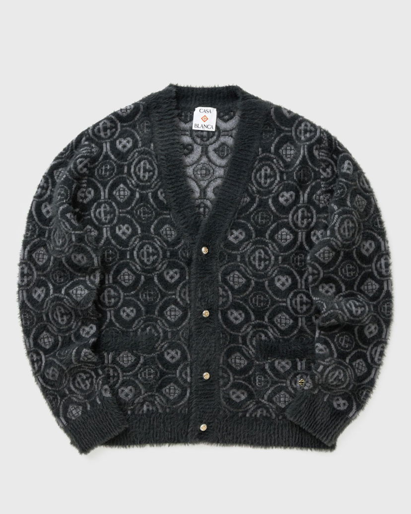 Pleteni pulover Casablanca Fluffy Monogram Jacquard Cardigan Črna | M-AW25-KW-1094-01