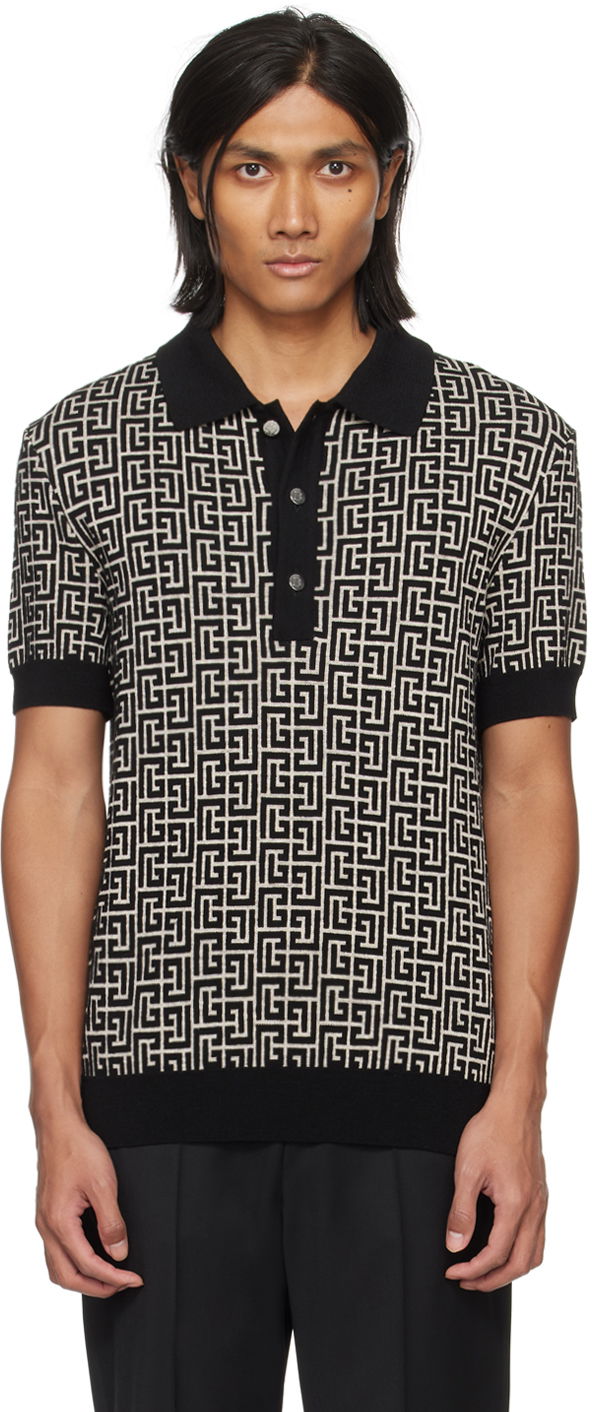 Polo majica Balmain Monogram Polo Črna | CH1GB020KB03