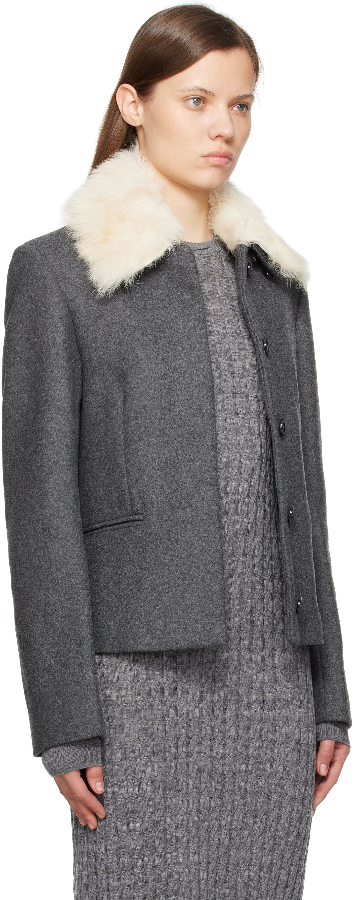 Jakna TOTEME TOTEME Shearling Collar Jacket Siva | 251-WRO0164-FB0005, 1