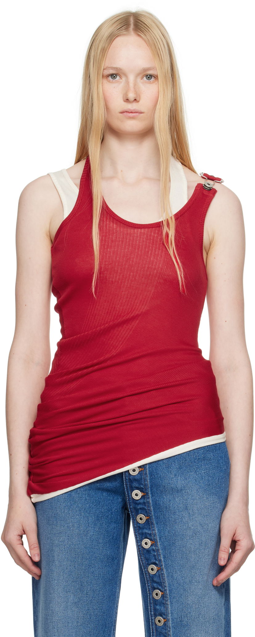 Majica brez rokavov Jean Paul Gaultier Jean Paul Gaultier Draped Double Tank Top Rdeča | 25/34-F-DB053-J092-3003