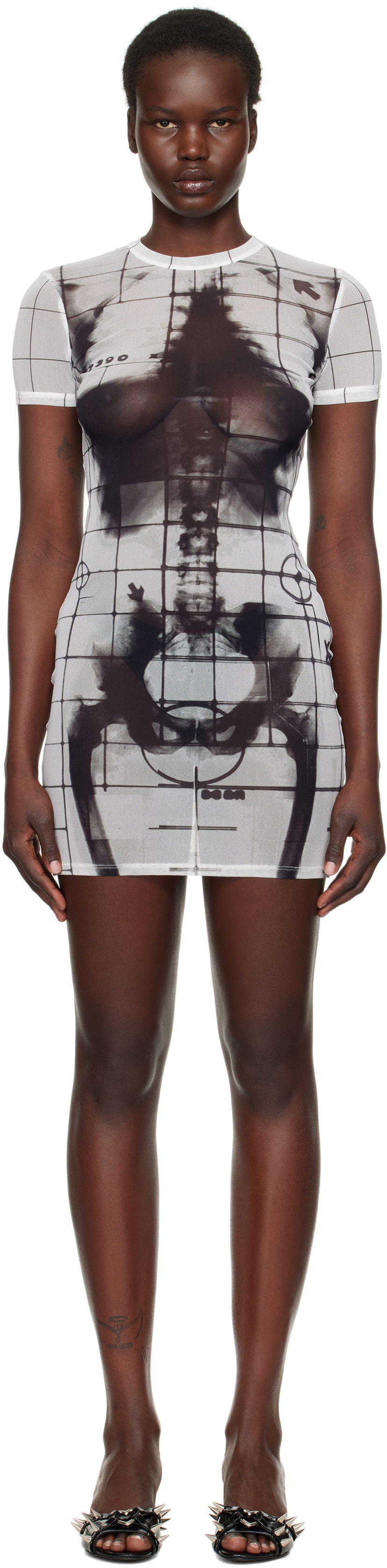 Obleke Jean Paul Gaultier Jean Paul Gaultier 'The Squeletor' Mesh Minidress Bela | 25/33-F-RO310-T580-0100