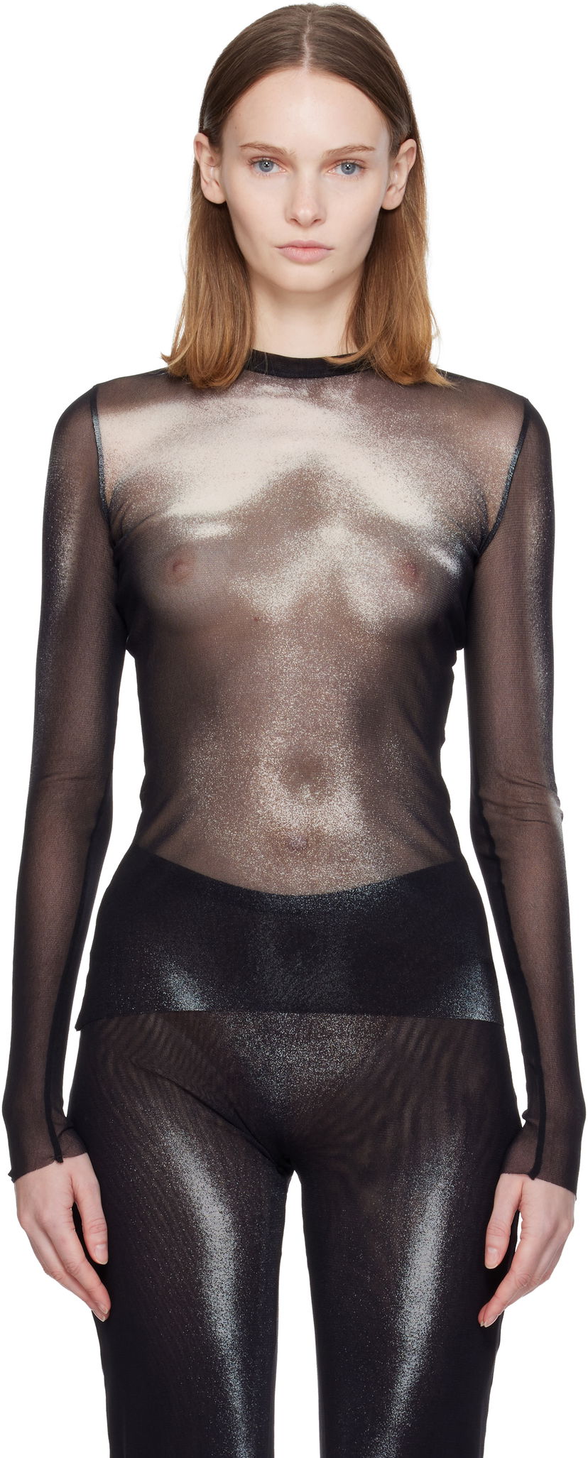 Majica Jean Paul Gaultier Sheer Mesh Long Sleeve 'The Silver Body Dust' Top Črna | 25/04-W-TO366-M010P-0091