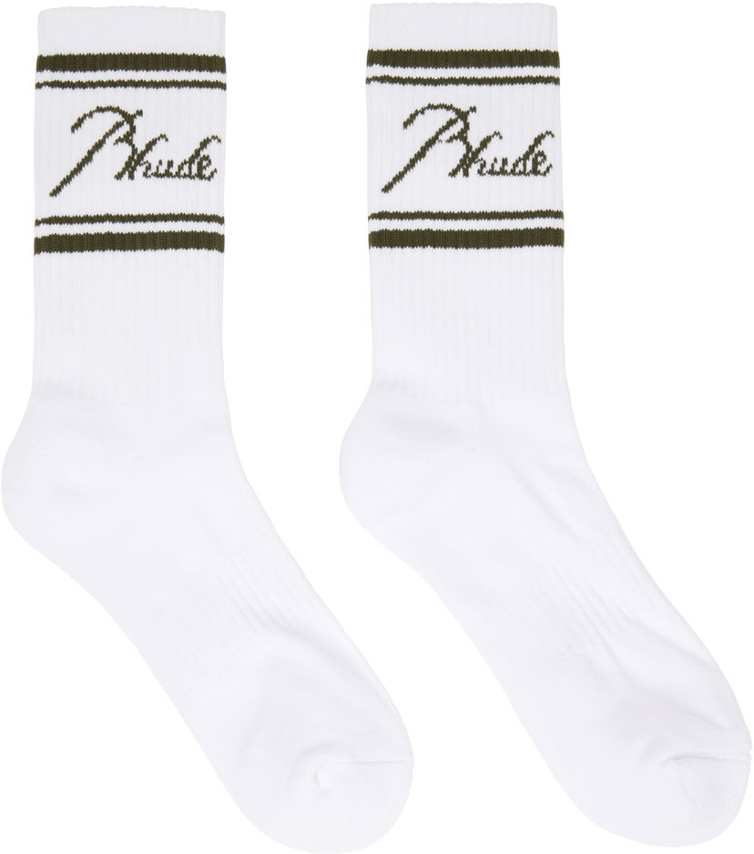 Nogavice Rhude Rhude Script Logo Socks Bela | RHPS25SO03117