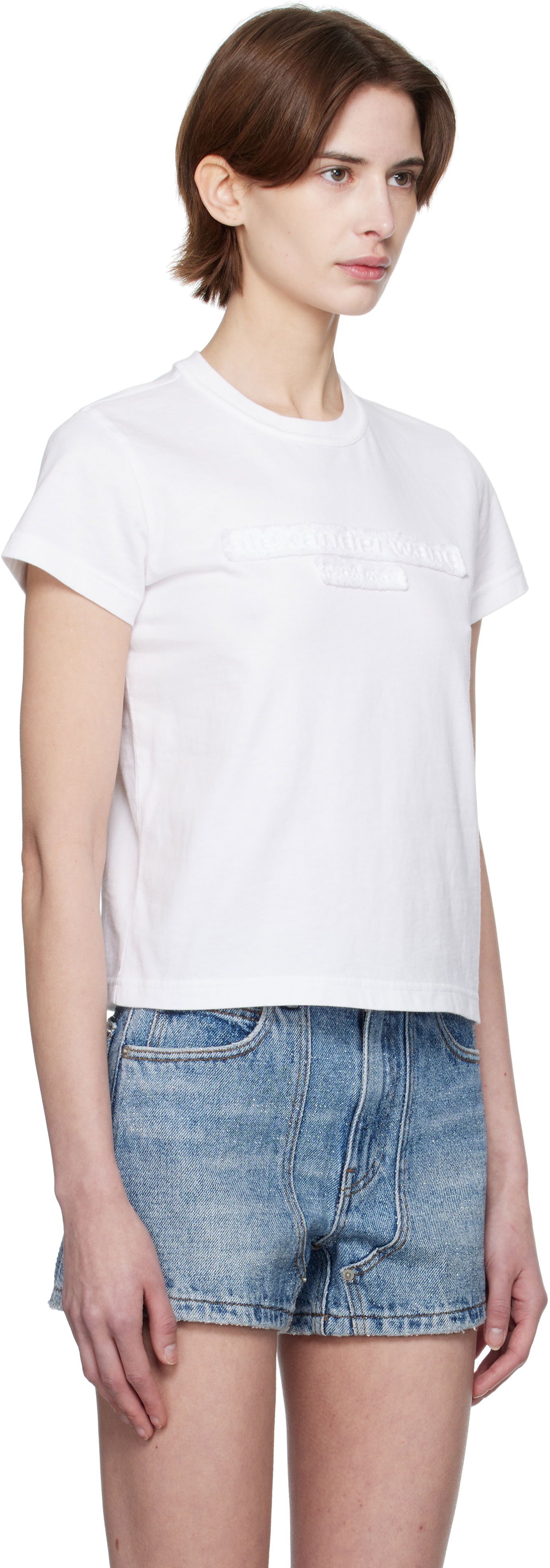 Majica Alexander Wang Alexander Wang Distressed Logo Cropped T-Shirt Bela | 1CC1251991, 1