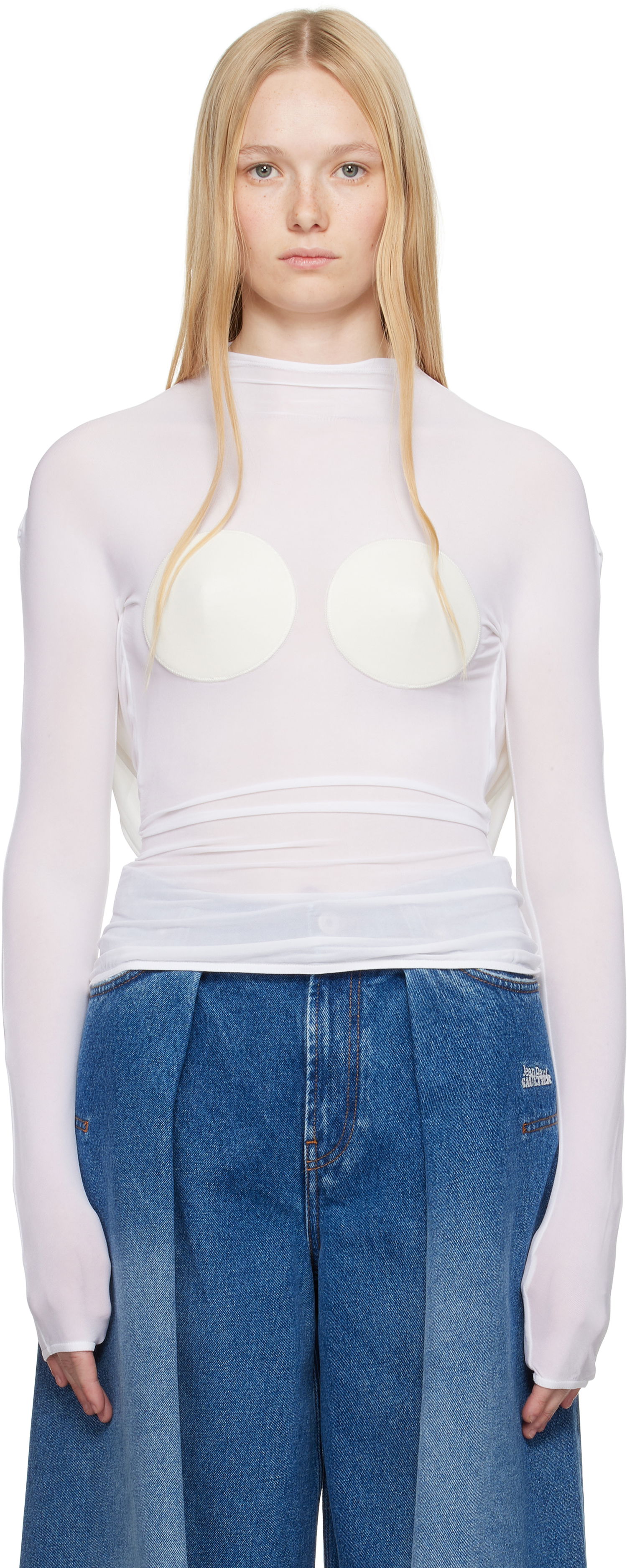 Majica Jean Paul Gaultier Jean Paul Gaultier 'The Backless Conical' Sheer Top Bela | 25/34-F-TO279-J082-1103, 0