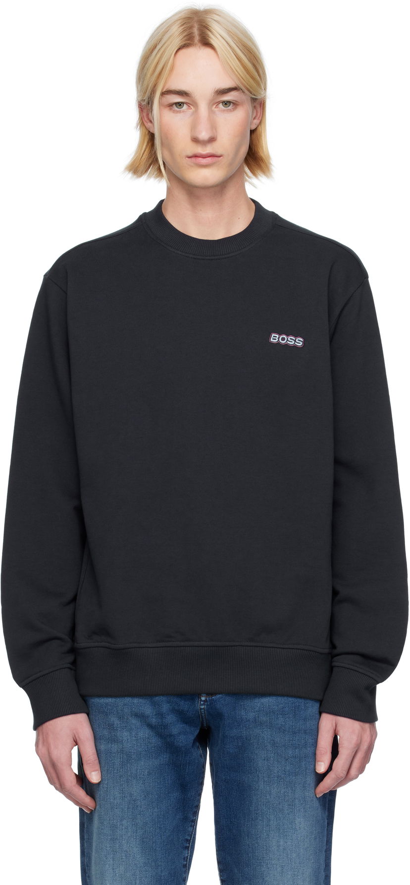 Pulover BOSS Logo-Embroidered Sweatshirt Črna | 50531215