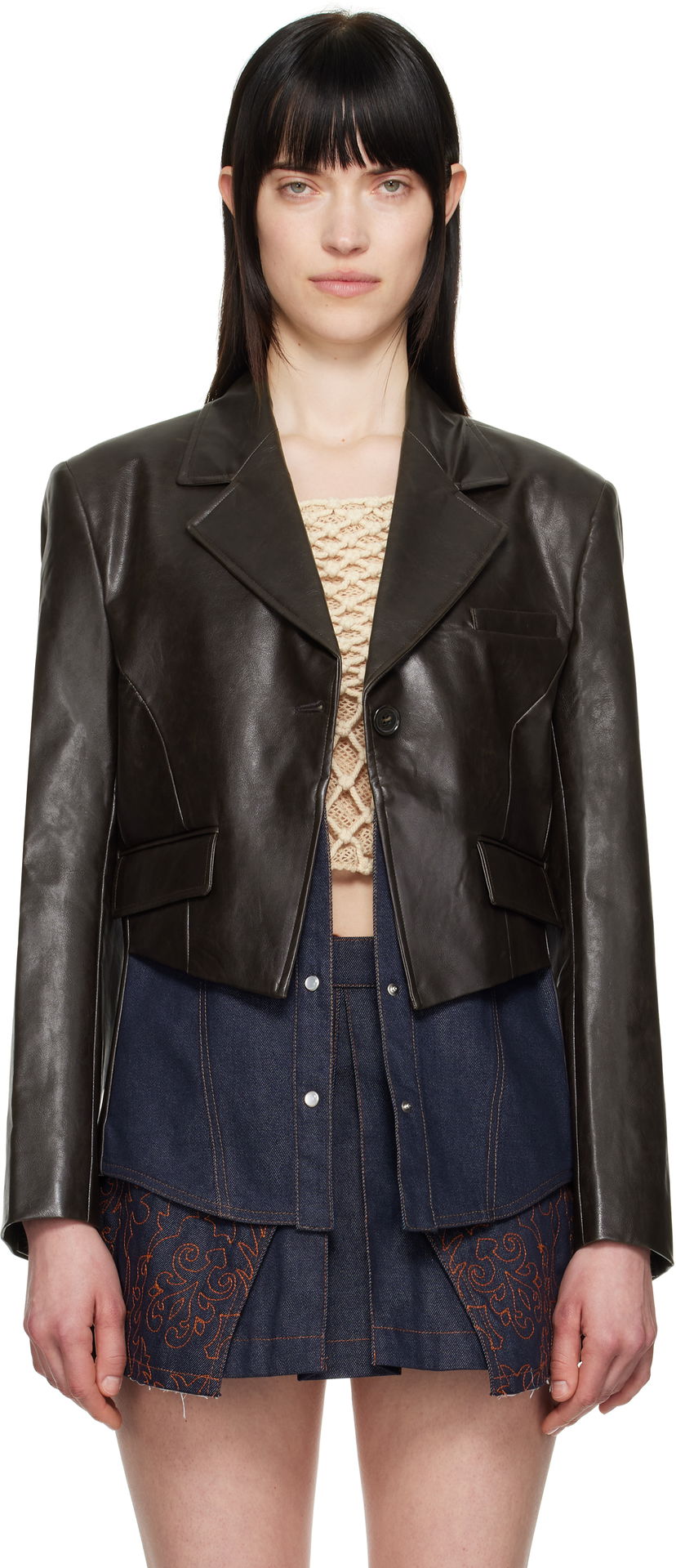 Jakna Andersson Bell Andersson Bell Hybrid Faux-Leather Cropped Blazer Rjava | awa683w