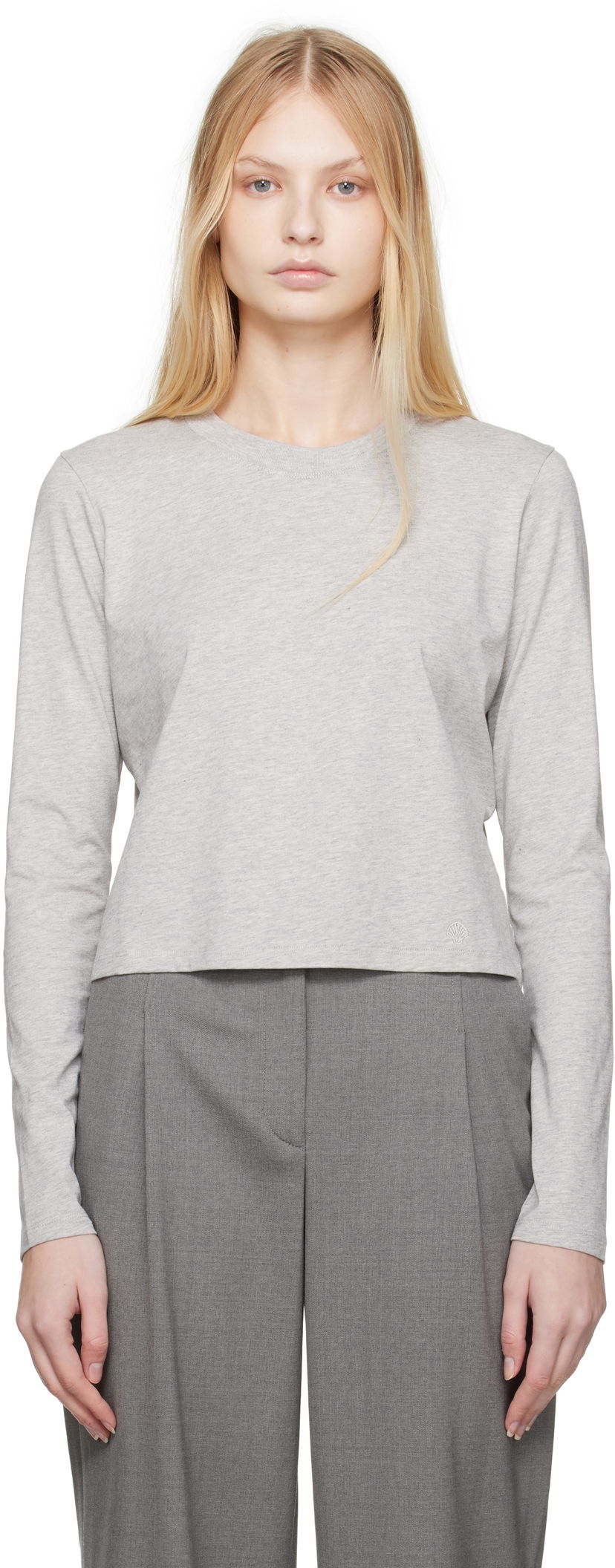 Krop-top Loulou de Saison Loulou de Saison Masal Cropped Long Sleeve T-Shirt Siva | MASAL
