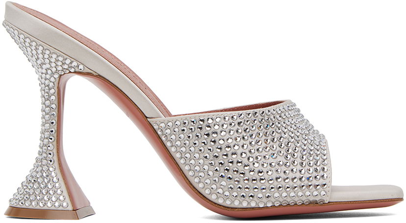 Nega čevljev Amina Muaddi Amina Muaddi Lupita Crystal Slipper Heeled Sandals Bela | LUPITA CRYSTAL SLIPPER CL SATIN