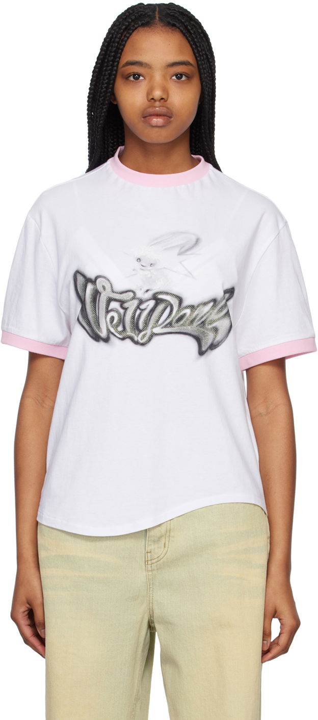 Majica We11done We11done Crewneck T-Shirt with Rabbit Print Bela | WD-TT1-23-736-U-PK, 0