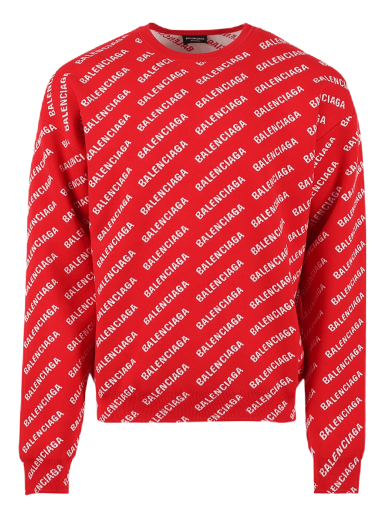 Pleteni pulover Balenciaga All Over Logo Crewneck Rdeča | 702952 T3233 6090