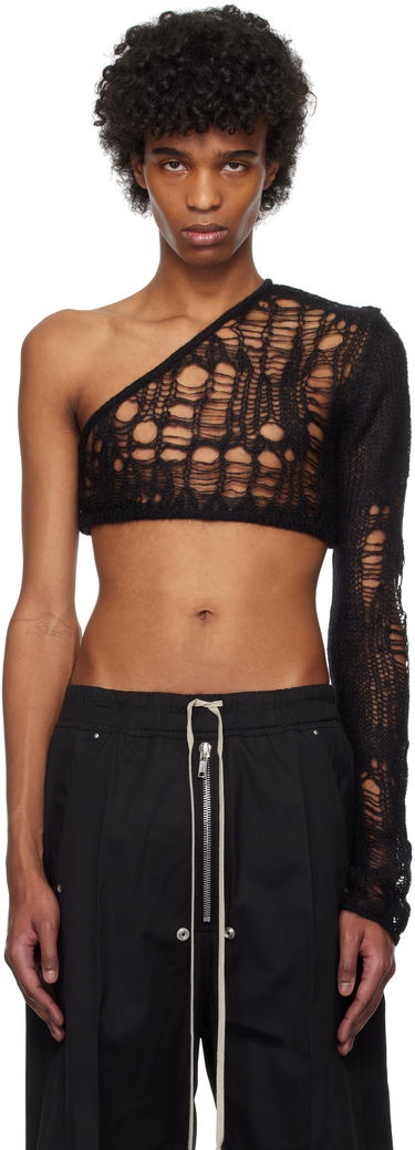Pleteni pulover Rick Owens Rick Owens Hollywood Spider Ziggy One-Shoulder Sweater Črna | RU01E5610 KNETMH, 0