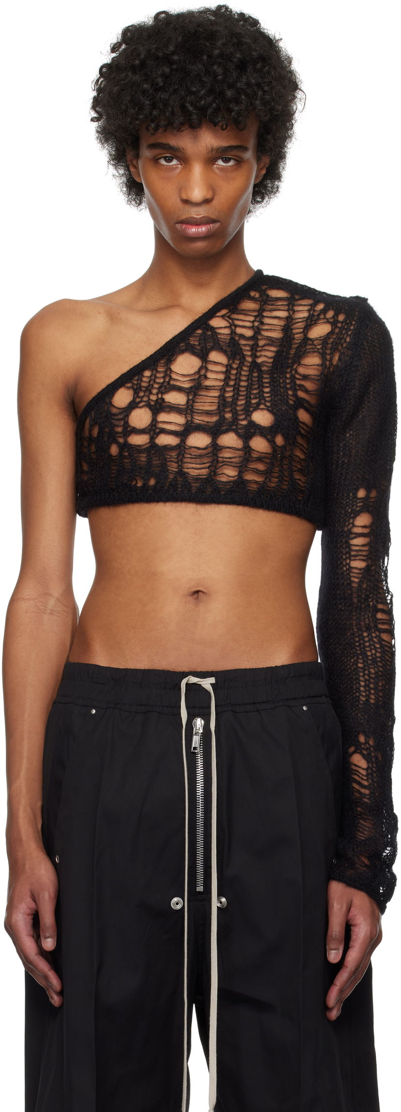 Pleteni pulover Rick Owens Rick Owens Hollywood Spider Ziggy One-Shoulder Sweater Črna | RU01E5610 KNETMH