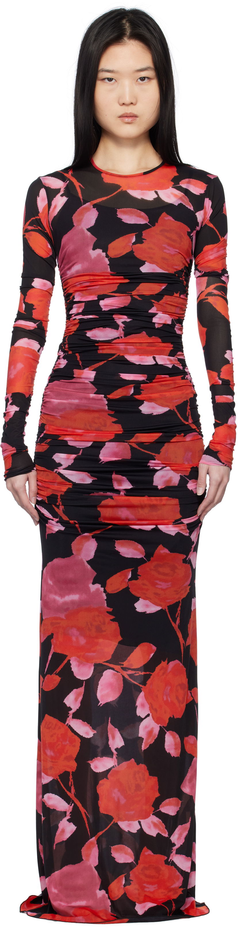 Obleke Blumarine Blumarine Floral Print Mesh Maxi Dress Večbarvna | P522A610A