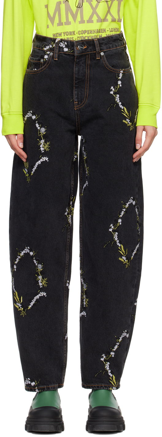 Kavbojke GANNI GANNI Jeans with Floral Embroidery Črna | J1153