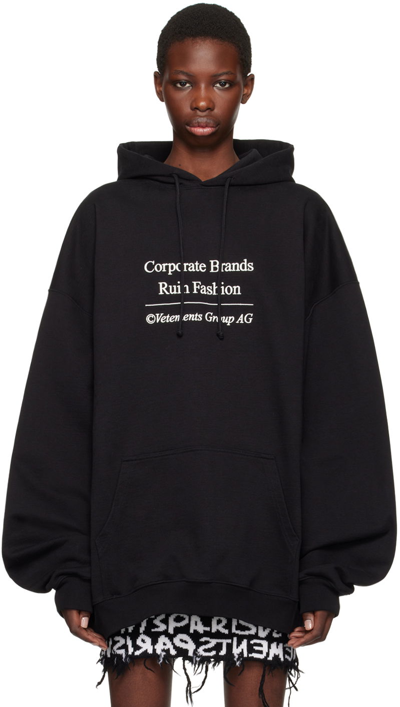 Pulover VETEMENTS Black 'Corporate Brands Ruin Fashion' Hoodie Črna | UA65HD660B