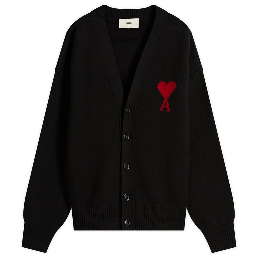 Pleteni pulover AMI Men's Merino Wool Knit Cardigan, Size Large Črna | H25UKC367-018-009H25