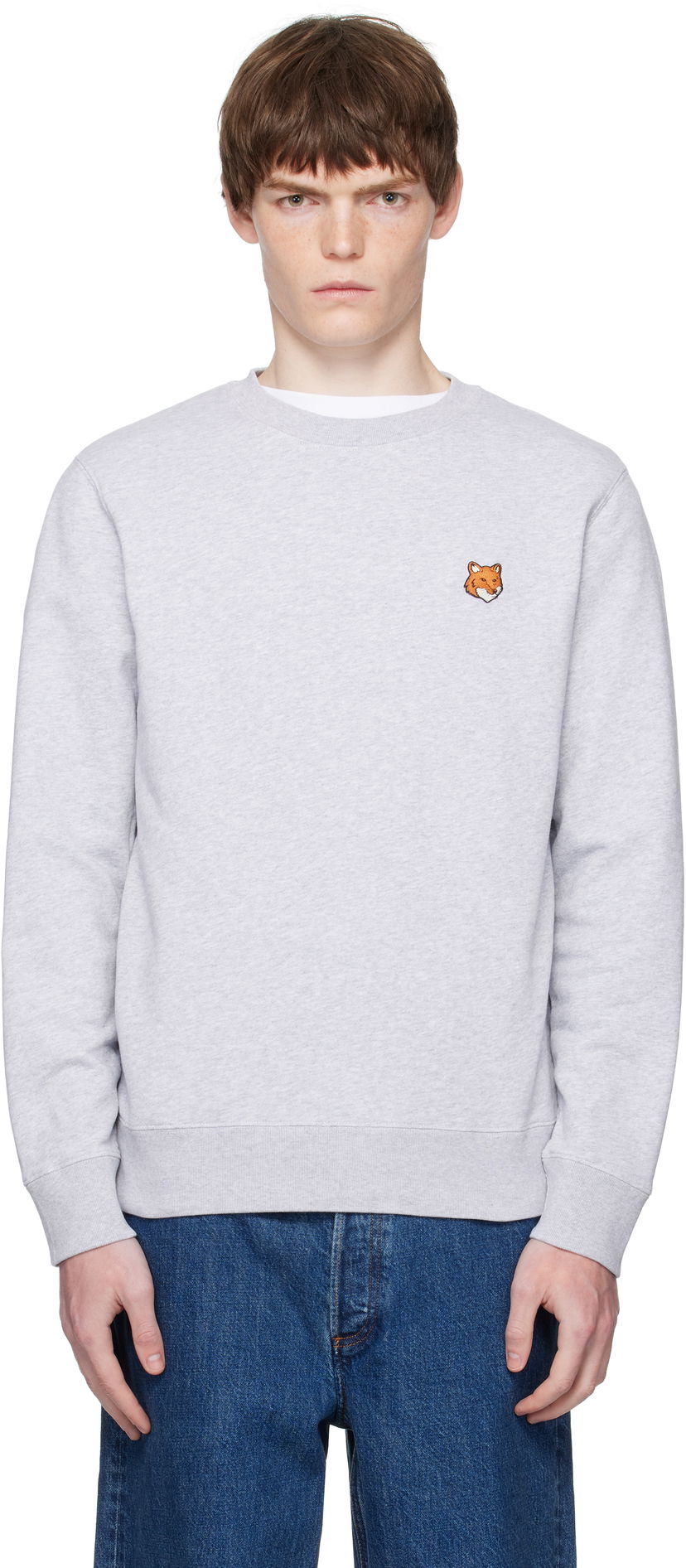 Pulover MAISON KITSUNÉ Maison Kitsuné Fox Head Patch Regular Sweatshirt Siva | PM00303KM0340