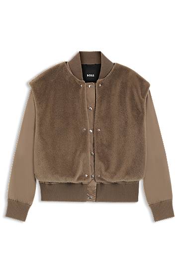 Bomber jakna BOSS BOSS Satin Bomber Jacket with Removable Faux-Fur Gilet Rjava | 50546846