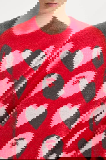 Pleteni pulover BAPE A Bathing Ape I Love Bape Monogram Fuzzy Sweater Rdeča | 1K80220006, 6