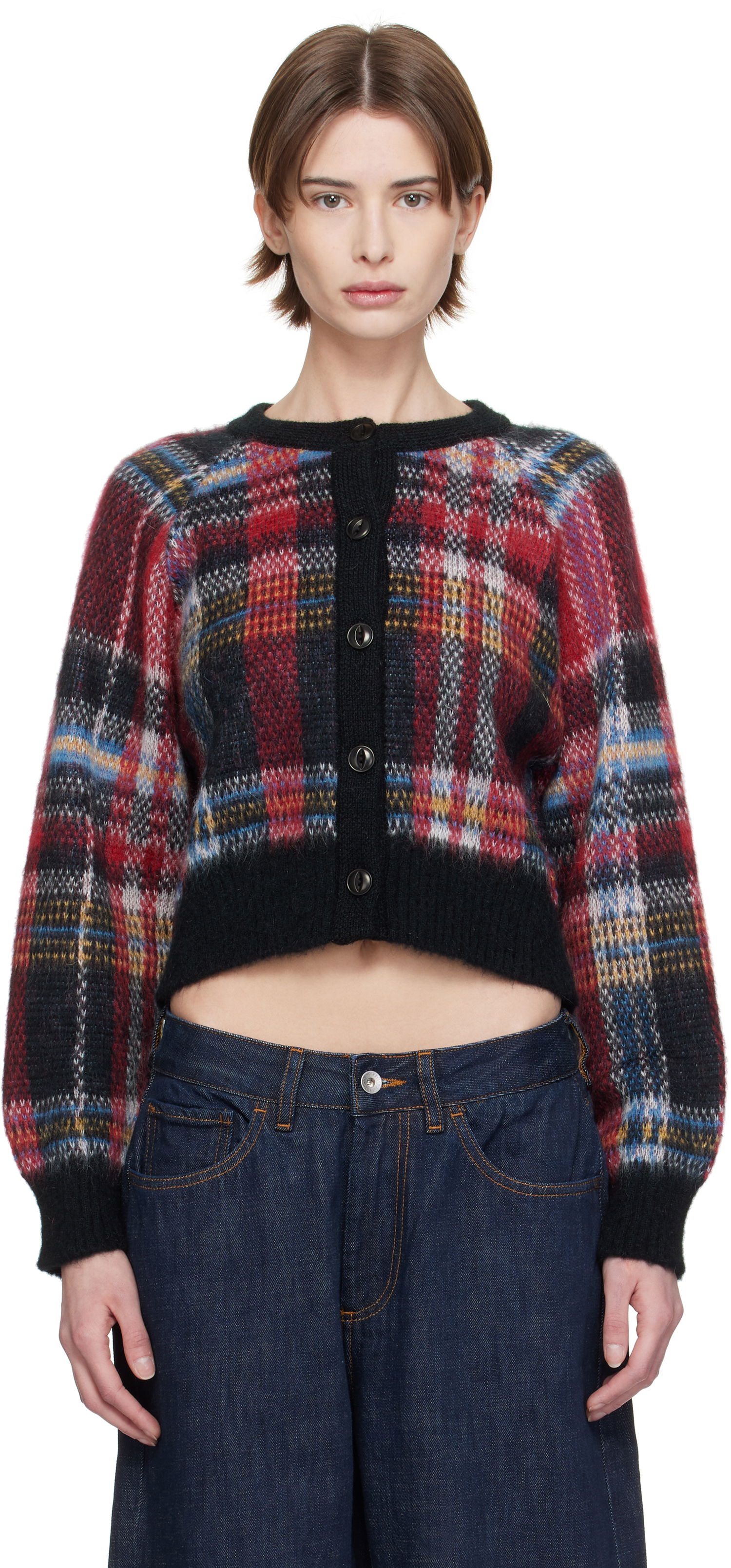 Pleteni pulover YMC YMC Foxtail Tartan Cropped Cardigan Večbarvna | Q8XMI, 0
