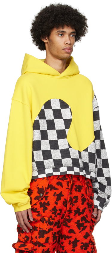 Pulover ERL Checkered Fleece Applique Hoodie Rumena | ERL08T022, 1