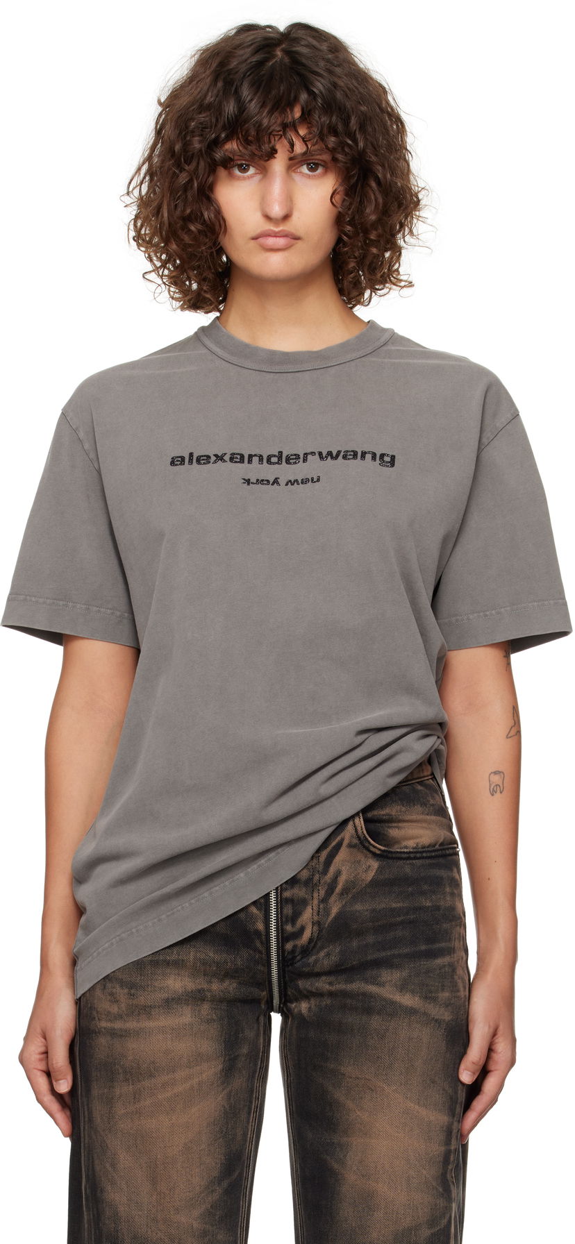 Majica Alexander Wang Glitter Logo Puff T-Shirt Siva | UCC4241744