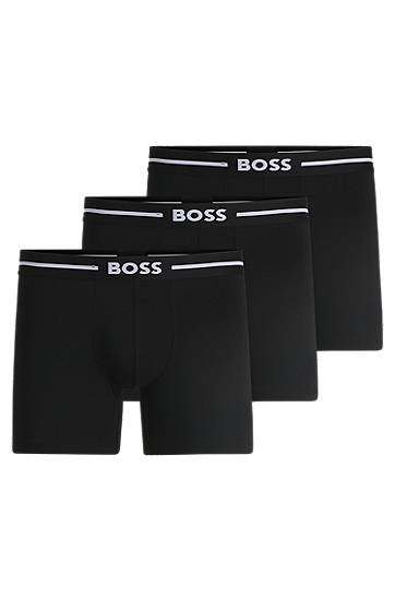 Boksarice BOSS Three-pack Stretch-Cotton Boxer Briefs with Logos Črna | 50510698