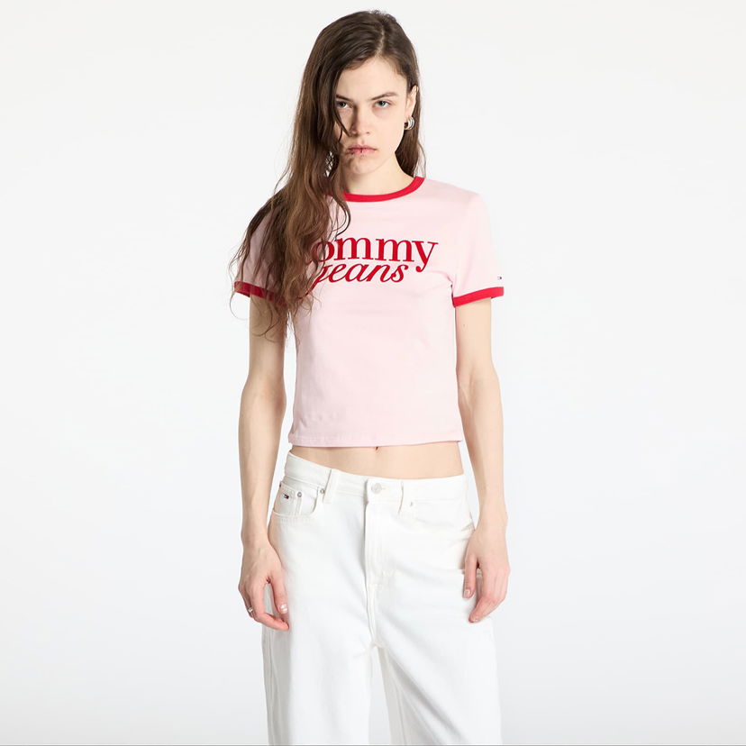 Krop-top Tommy Hilfiger Tommy Jeans Slim Script Crop T-Shirt Roza | DW0DW20631 TH3