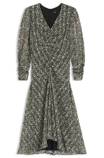 Obleke BOSS Seersucker Midi Dress with Gathered Details Večbarvna | 50544051