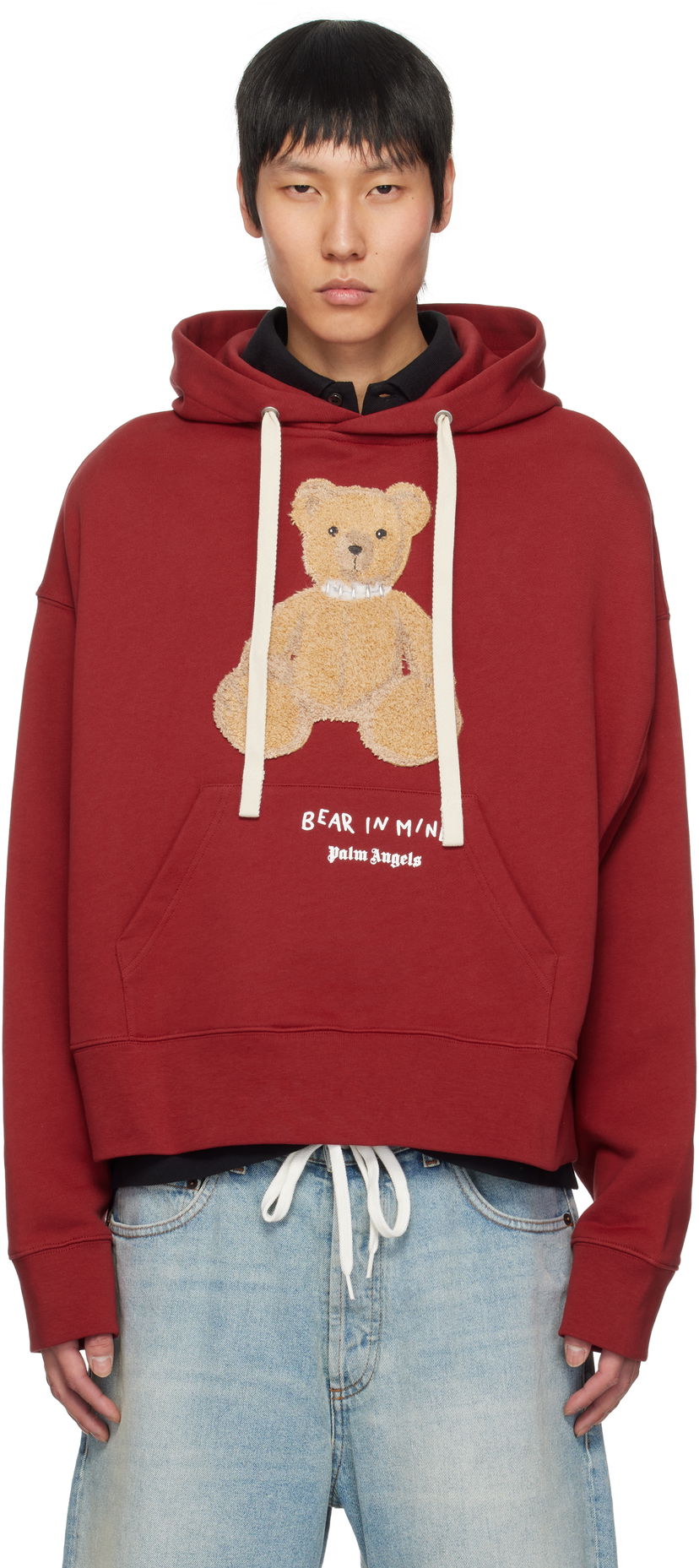 Pulover Palm Angels Palm Angels 'Bear in Mind' Cropped Hoodie Rdeča | PMBB172S25FLE0012560